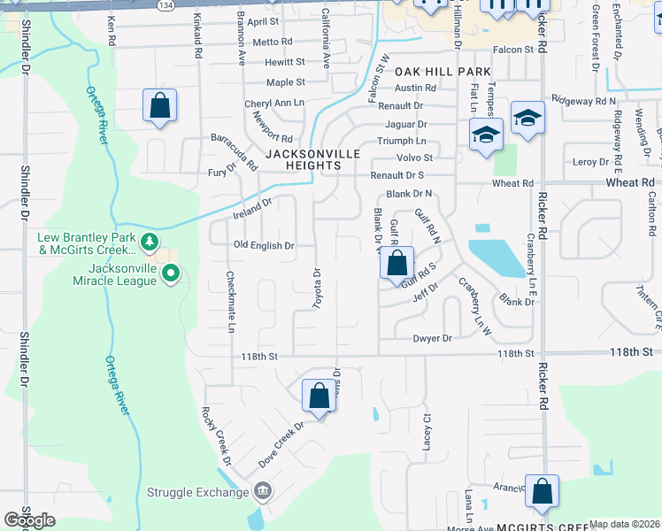 map of restaurants, bars, coffee shops, grocery stores, and more near 6126 Sage Willow Way in Jacksonville