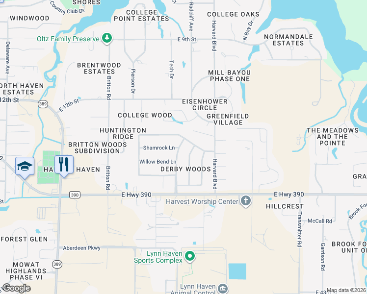 map of restaurants, bars, coffee shops, grocery stores, and more near 1417 Belmont Boulevard in Lynn Haven