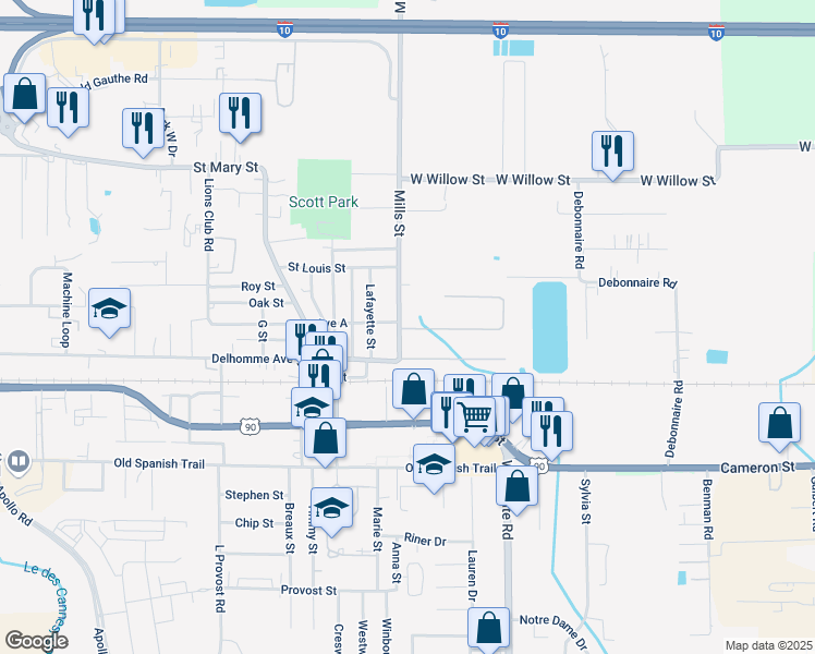 map of restaurants, bars, coffee shops, grocery stores, and more near 204 Mills Street in Scott