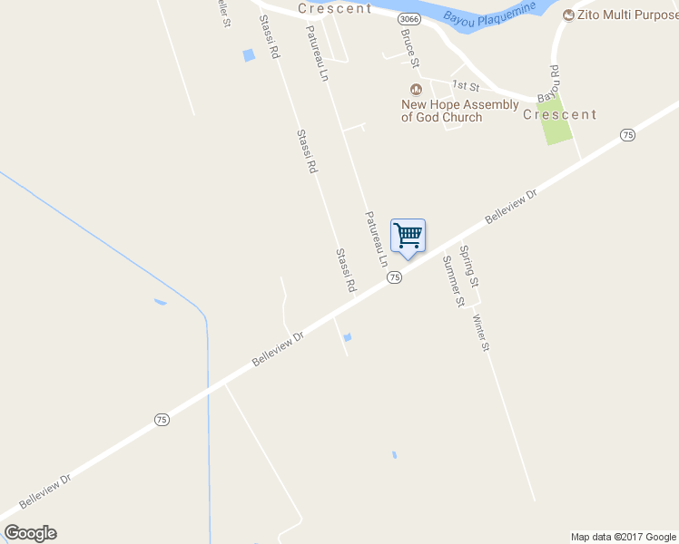 map of restaurants, bars, coffee shops, grocery stores, and more near 25410 Stassi Road in Plaquemine