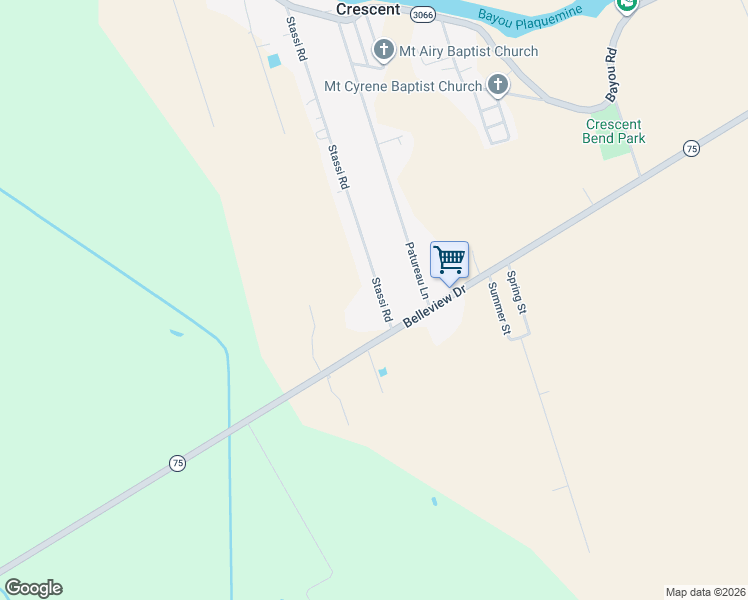 map of restaurants, bars, coffee shops, grocery stores, and more near 25410 Stassi Road in Plaquemine