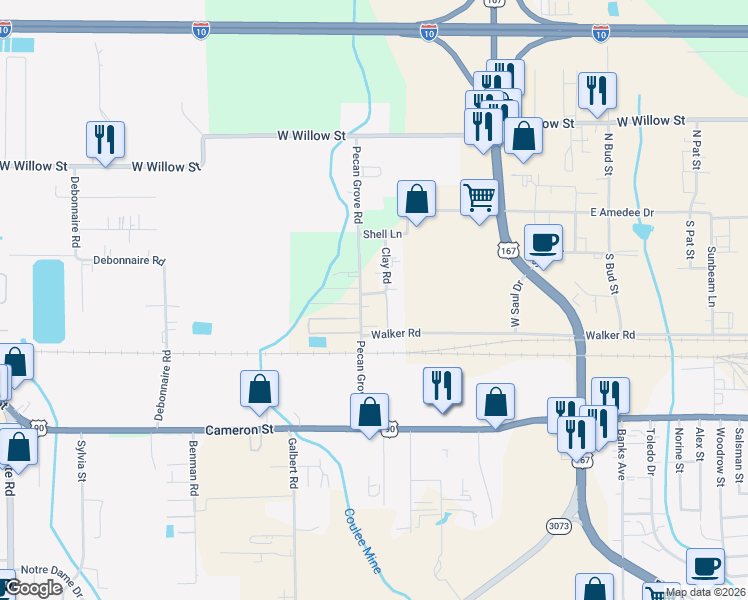 map of restaurants, bars, coffee shops, grocery stores, and more near 231 Clay Road in Scott