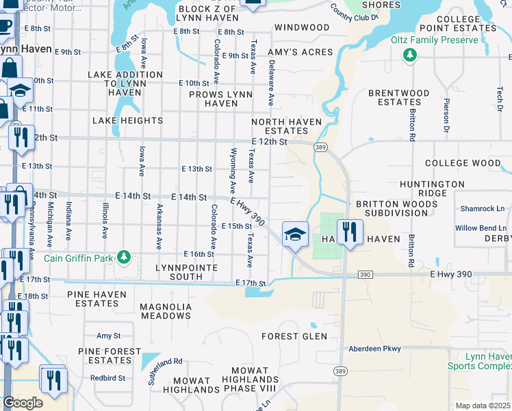 map of restaurants, bars, coffee shops, grocery stores, and more near 1405 East 14th Street in Lynn Haven