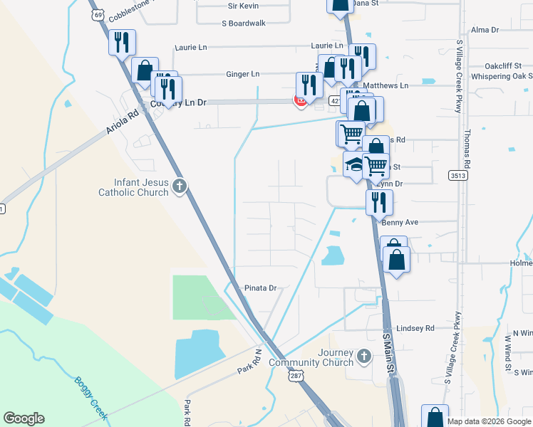 map of restaurants, bars, coffee shops, grocery stores, and more near 102 Jorden Gage Lane in Lumberton