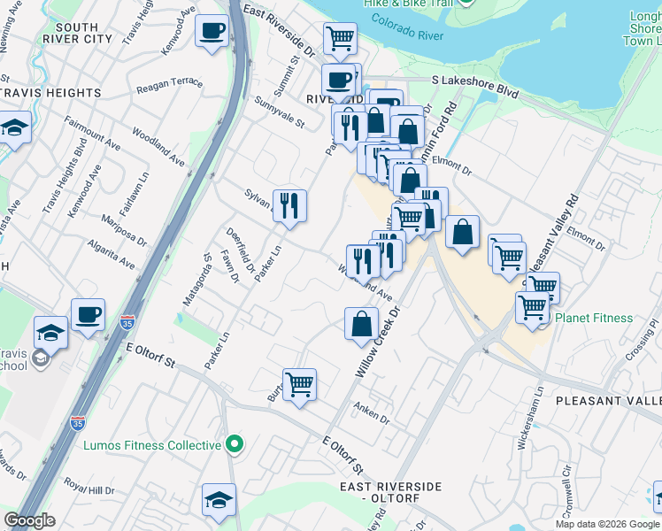 map of restaurants, bars, coffee shops, grocery stores, and more near in Austin