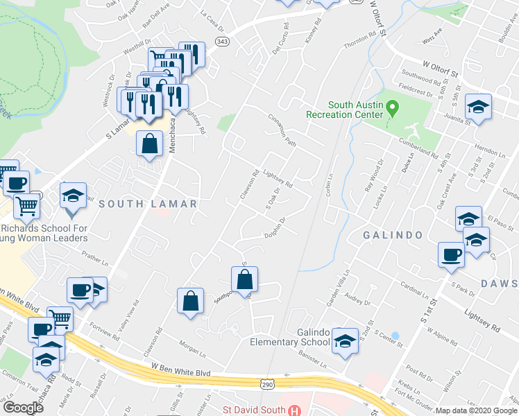 map of restaurants, bars, coffee shops, grocery stores, and more near 1605 Valleyridge Drive in Austin