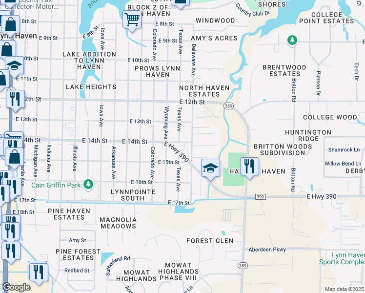 map of restaurants, bars, coffee shops, grocery stores, and more near 1407 East 14th Street in Lynn Haven