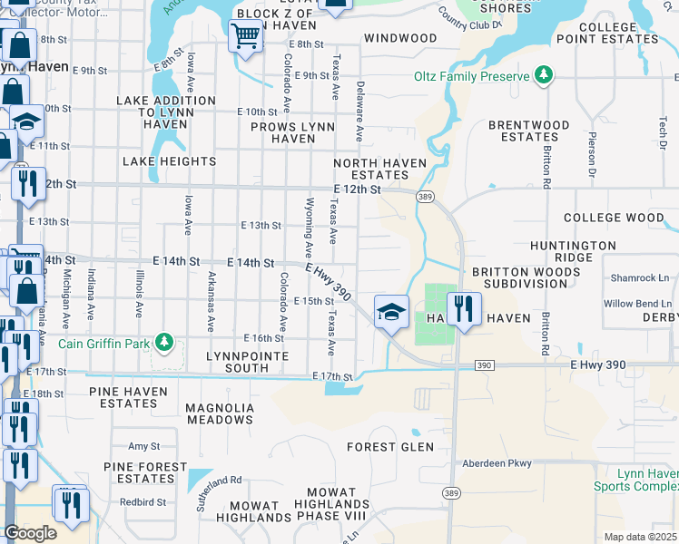 map of restaurants, bars, coffee shops, grocery stores, and more near 1407 East 14th Street in Lynn Haven