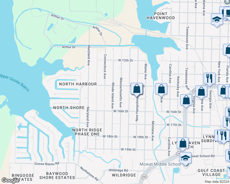 map of restaurants, bars, coffee shops, grocery stores, and more near 1405 Rhode Island Avenue in Lynn Haven