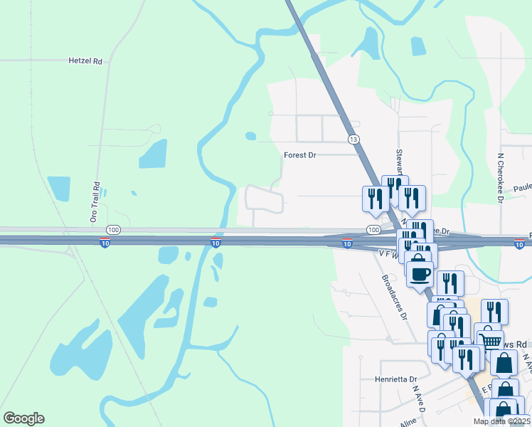 map of restaurants, bars, coffee shops, grocery stores, and more near 216 Parkway Cir in Crowley