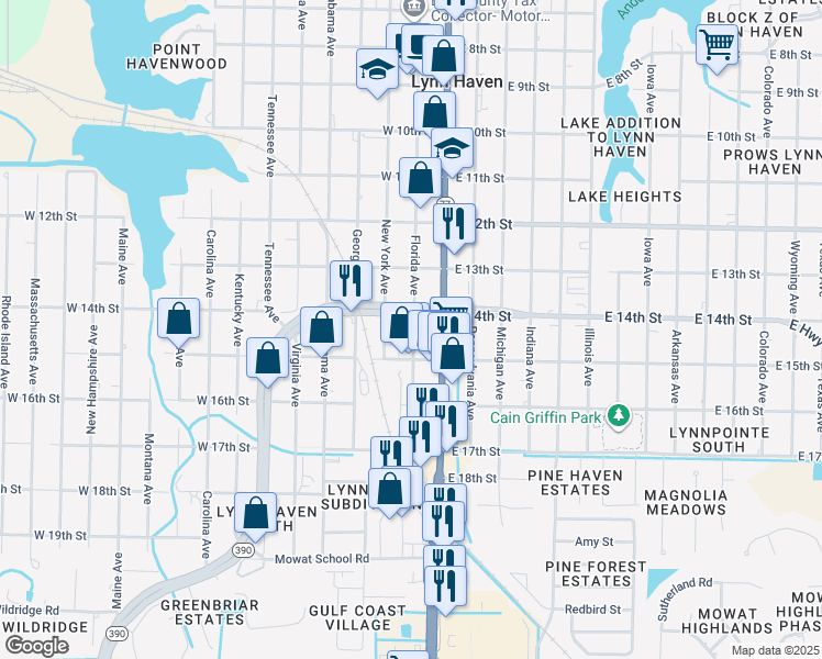 map of restaurants, bars, coffee shops, grocery stores, and more near 4 Florida Avenue in Lynn Haven