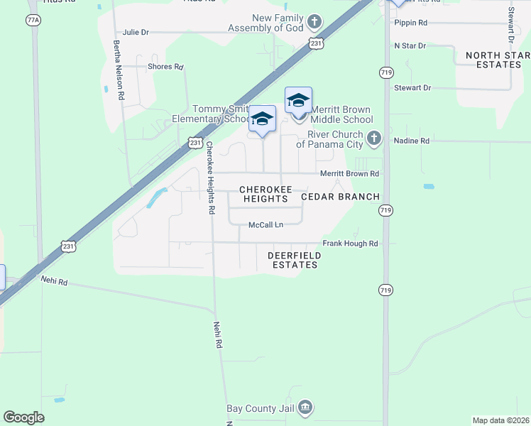 map of restaurants, bars, coffee shops, grocery stores, and more near 5414 Blue Dog Road in Panama City