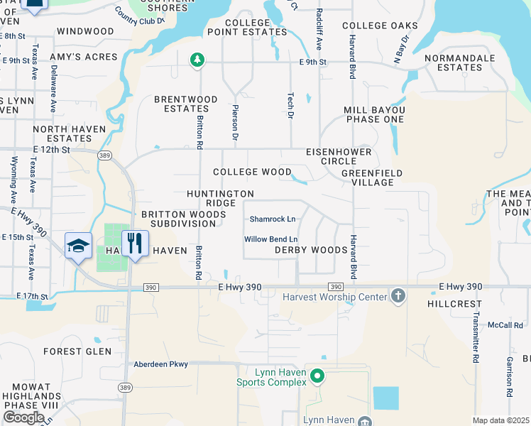 map of restaurants, bars, coffee shops, grocery stores, and more near 2041 Shamrock Lane in Lynn Haven