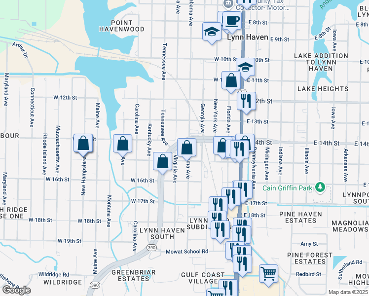 map of restaurants, bars, coffee shops, grocery stores, and more near in Lynn Haven
