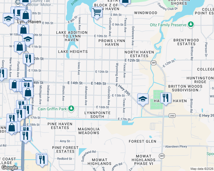 map of restaurants, bars, coffee shops, grocery stores, and more near 1404 Colorado Ave in Lynn Haven