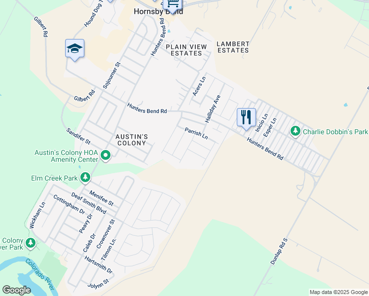map of restaurants, bars, coffee shops, grocery stores, and more near 800 Hatton Hill Court in Austin