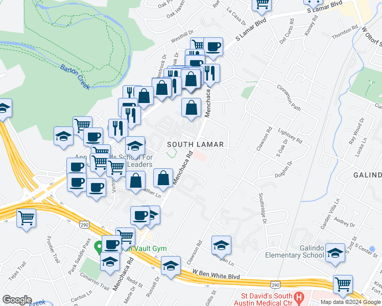 map of restaurants, bars, coffee shops, grocery stores, and more near in Austin