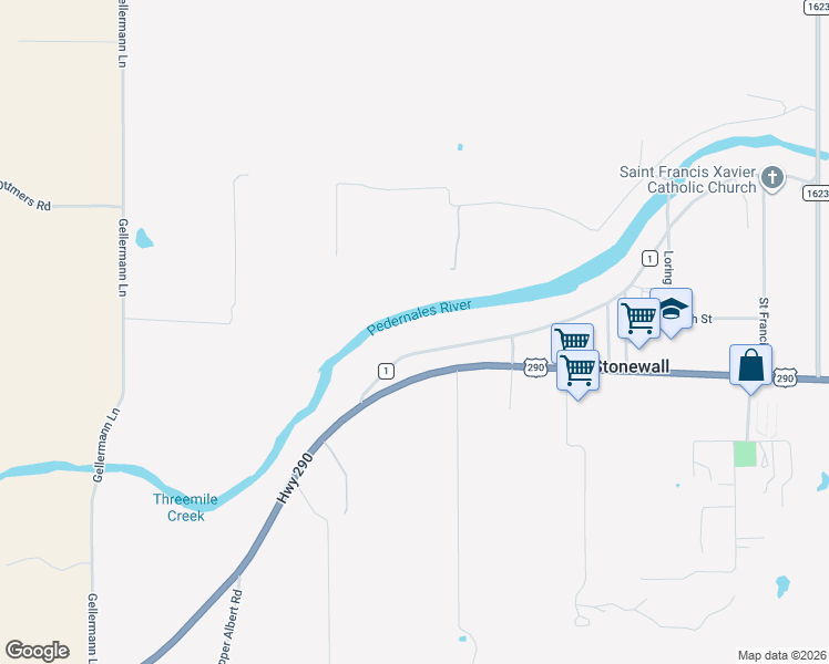 map of restaurants, bars, coffee shops, grocery stores, and more near 181 Ranch Road 1 in Stonewall