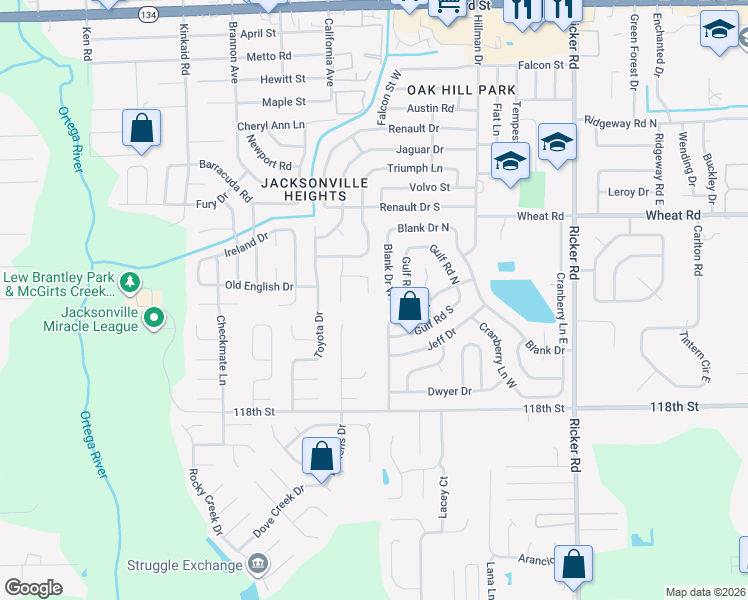 map of restaurants, bars, coffee shops, grocery stores, and more near 8007 Violet Willow Lane in Jacksonville