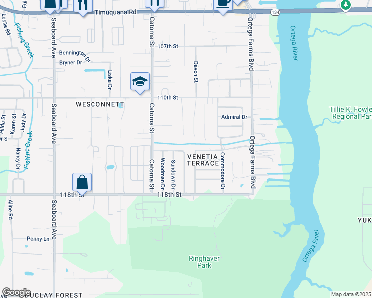 map of restaurants, bars, coffee shops, grocery stores, and more near 5333 Lamar Drive in Jacksonville