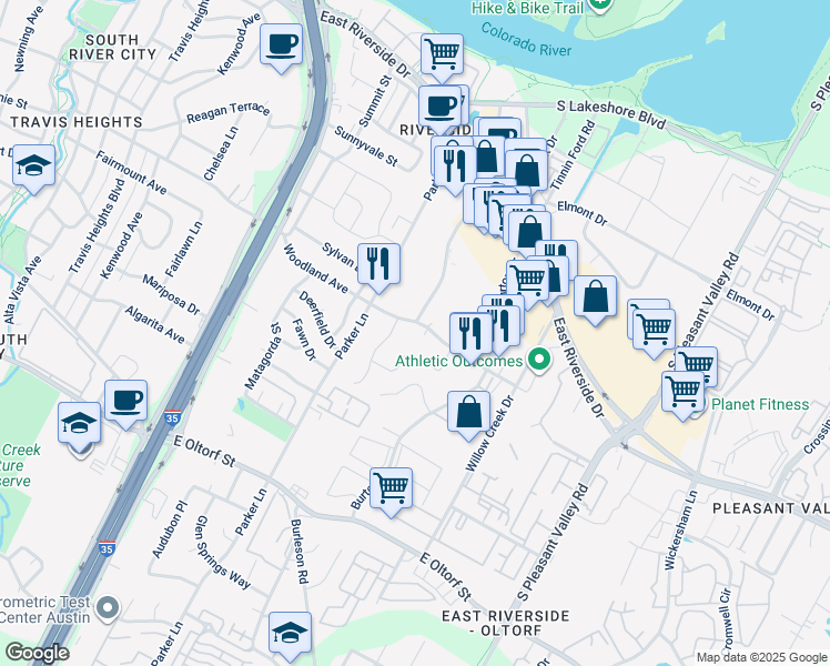 map of restaurants, bars, coffee shops, grocery stores, and more near in Austin