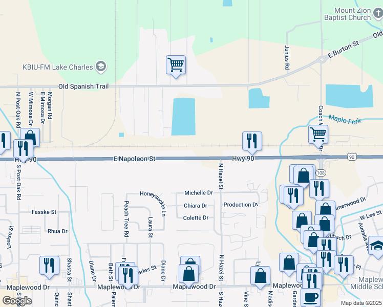 map of restaurants, bars, coffee shops, grocery stores, and more near 3123 E Napoleon St in Sulphur