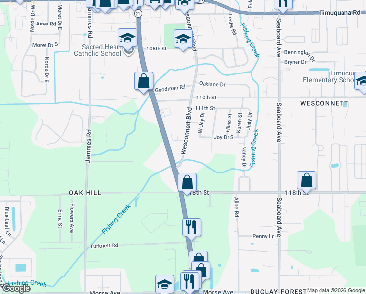 map of restaurants, bars, coffee shops, grocery stores, and more near 6202 Wesconnett Boulevard in Jacksonville