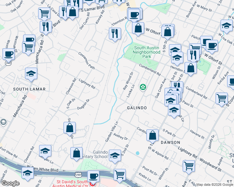 map of restaurants, bars, coffee shops, grocery stores, and more near 3100 Birdwood Circle in Austin