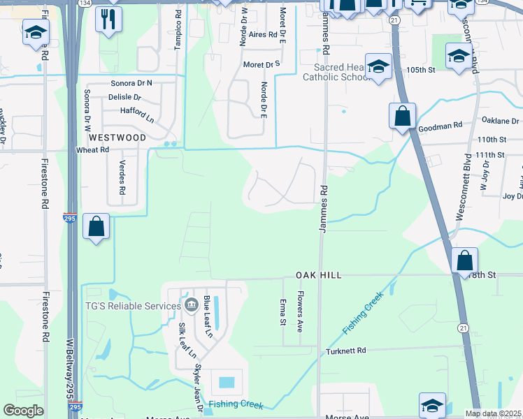 map of restaurants, bars, coffee shops, grocery stores, and more near 6163 Fillyside Trail in Jacksonville