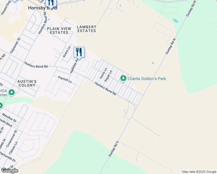 map of restaurants, bars, coffee shops, grocery stores, and more near 4500 Senda Lane in Austin