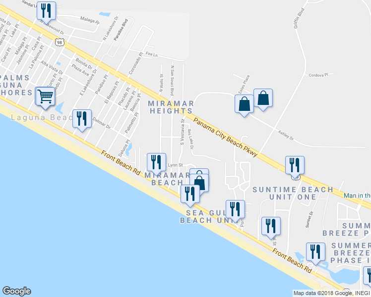 map of restaurants, bars, coffee shops, grocery stores, and more near 209 South Vestavia Street in Panama City Beach
