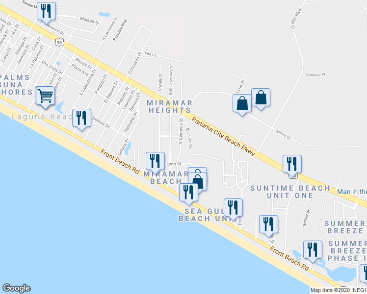 map of restaurants, bars, coffee shops, grocery stores, and more near 212 South Vestavia Street in Panama City Beach