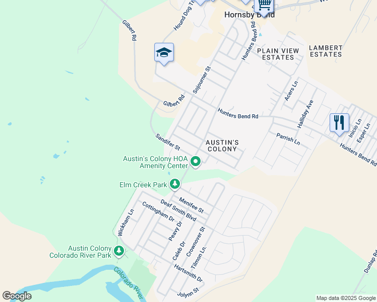 map of restaurants, bars, coffee shops, grocery stores, and more near 14404 Sandifer Street in Austin