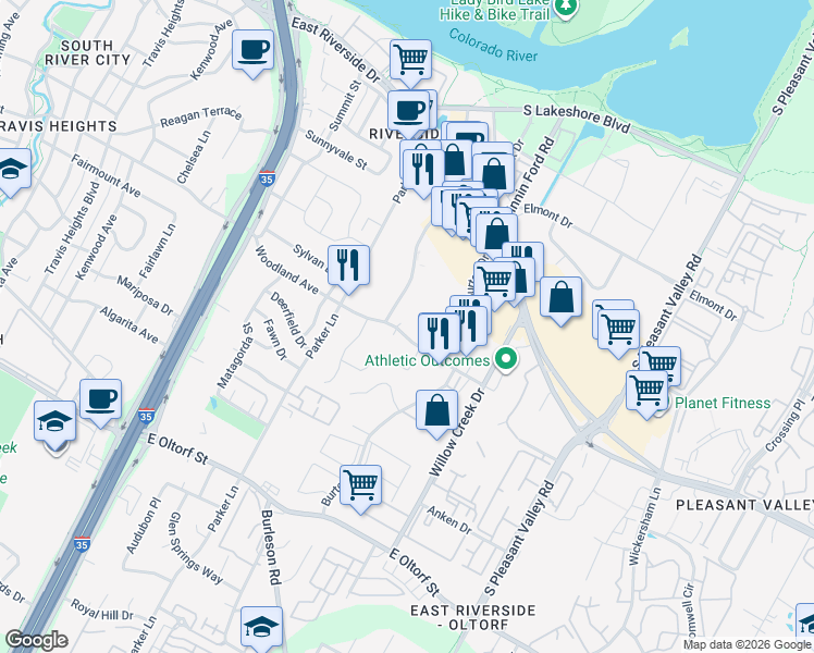 map of restaurants, bars, coffee shops, grocery stores, and more near in Austin