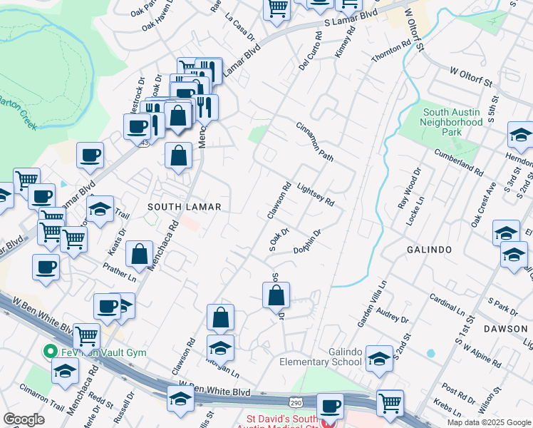 map of restaurants, bars, coffee shops, grocery stores, and more near 3312 Doolin Drive in Austin