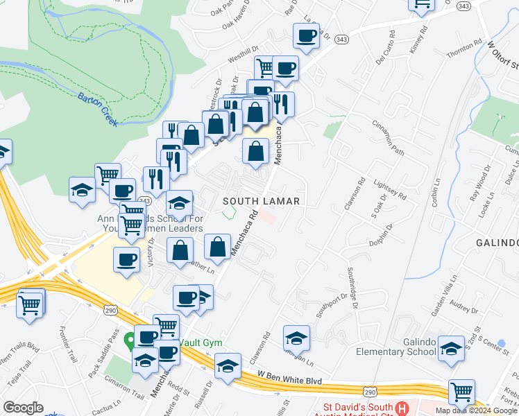 map of restaurants, bars, coffee shops, grocery stores, and more near in Austin