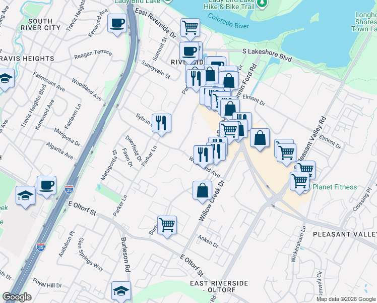 map of restaurants, bars, coffee shops, grocery stores, and more near in Austin