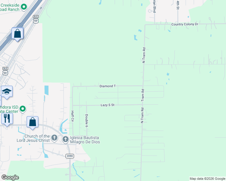 map of restaurants, bars, coffee shops, grocery stores, and more near 27095 Diamond C in Splendora