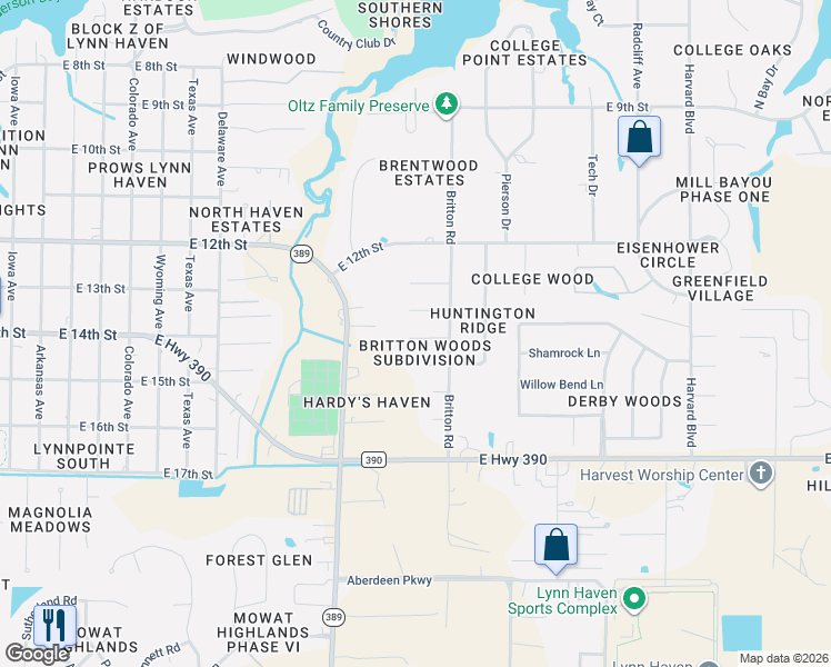 map of restaurants, bars, coffee shops, grocery stores, and more near 1812 Martha Lane in Lynn Haven