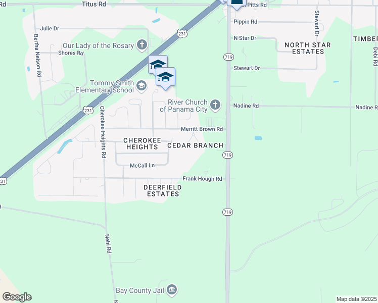 map of restaurants, bars, coffee shops, grocery stores, and more near 4904 Christy Lane in Panama City