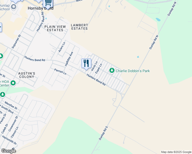 map of restaurants, bars, coffee shops, grocery stores, and more near 4500 Senda Lane in Austin