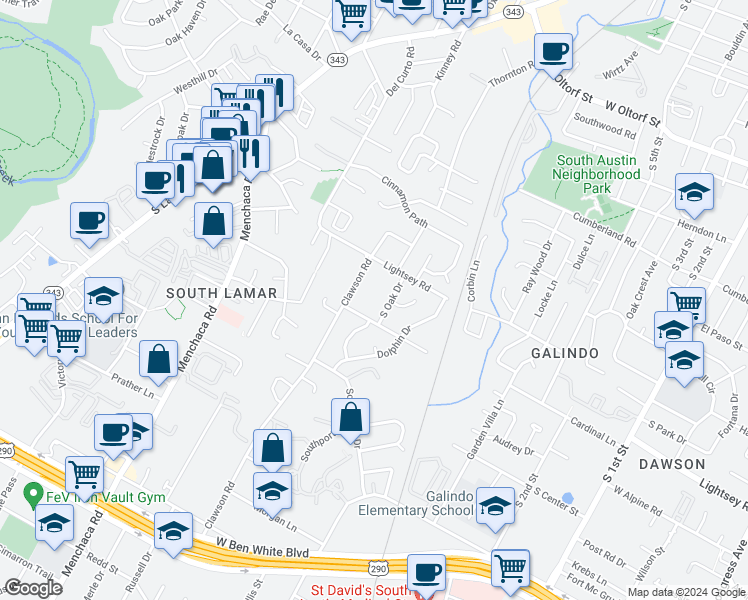 map of restaurants, bars, coffee shops, grocery stores, and more near 3209 Clawson Road in Austin