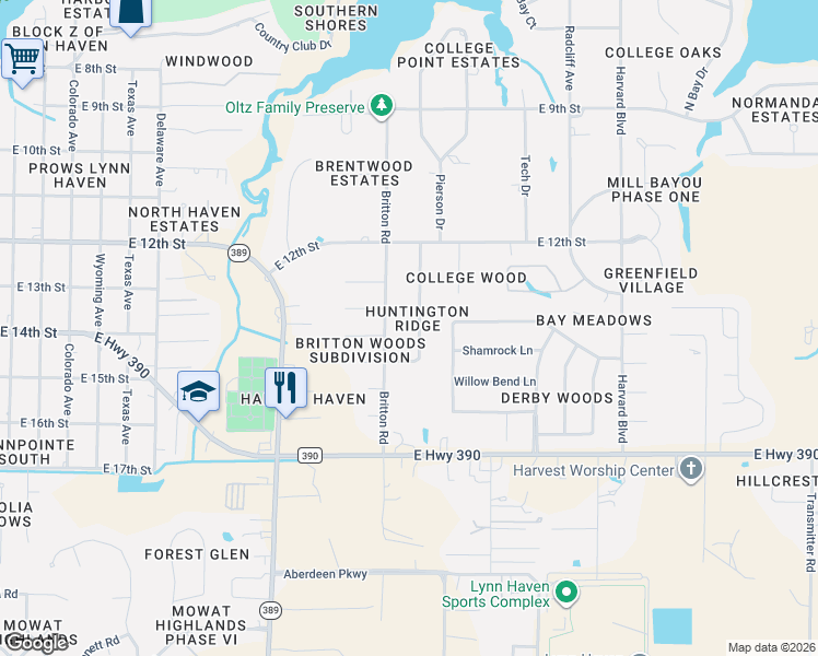 map of restaurants, bars, coffee shops, grocery stores, and more near 1230 Huntington Ridge Road in Lynn Haven