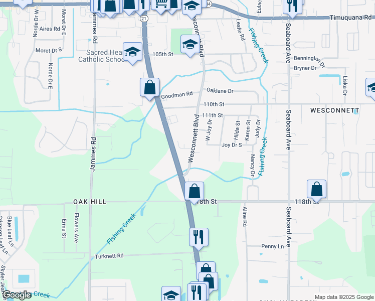 map of restaurants, bars, coffee shops, grocery stores, and more near 6202 Wesconnett Boulevard in Jacksonville
