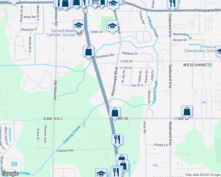 map of restaurants, bars, coffee shops, grocery stores, and more near 6202 Wesconnett Boulevard in Jacksonville