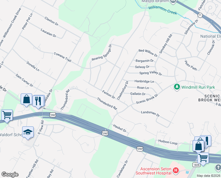 map of restaurants, bars, coffee shops, grocery stores, and more near 8573 Red Willow Drive in Austin