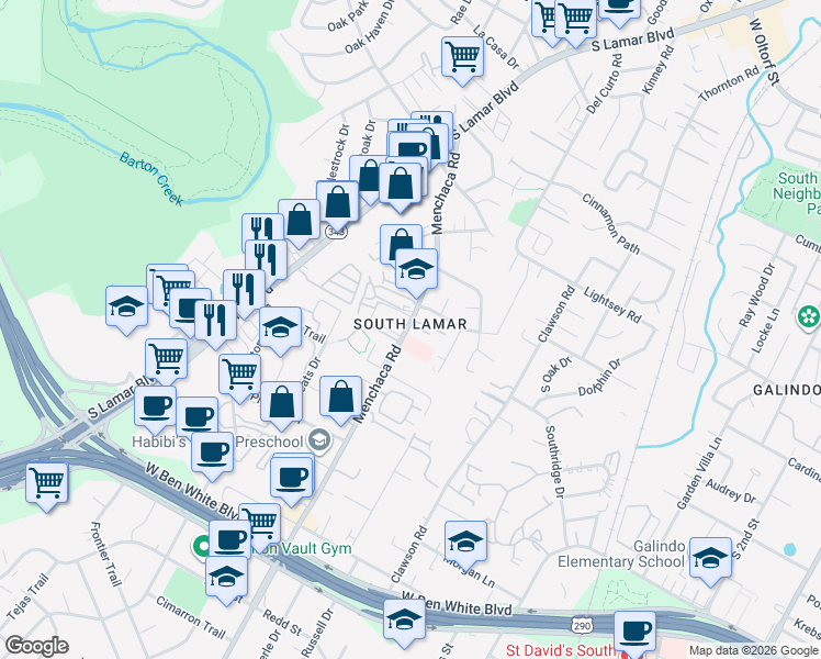 map of restaurants, bars, coffee shops, grocery stores, and more near in Austin