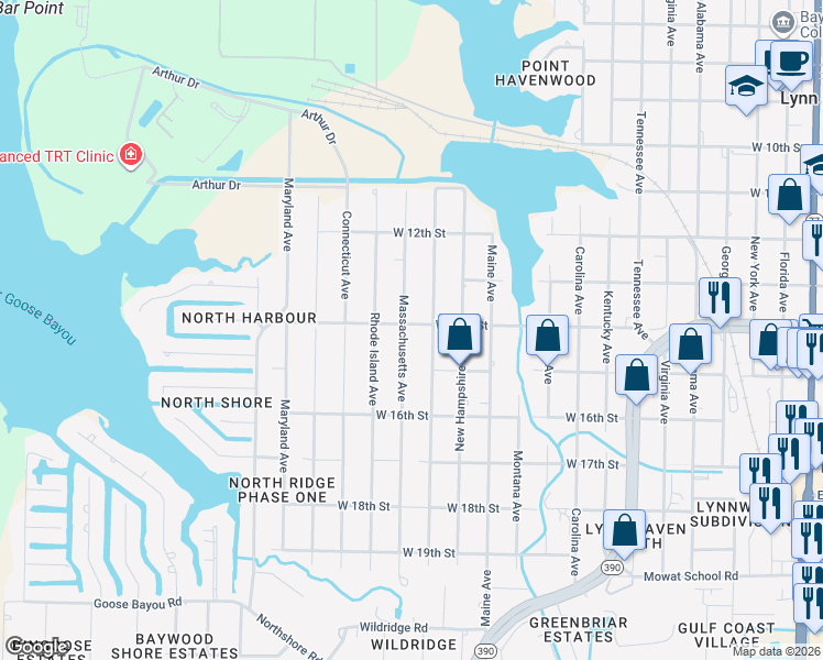 map of restaurants, bars, coffee shops, grocery stores, and more near 1404 Massachusetts Avenue in Lynn Haven