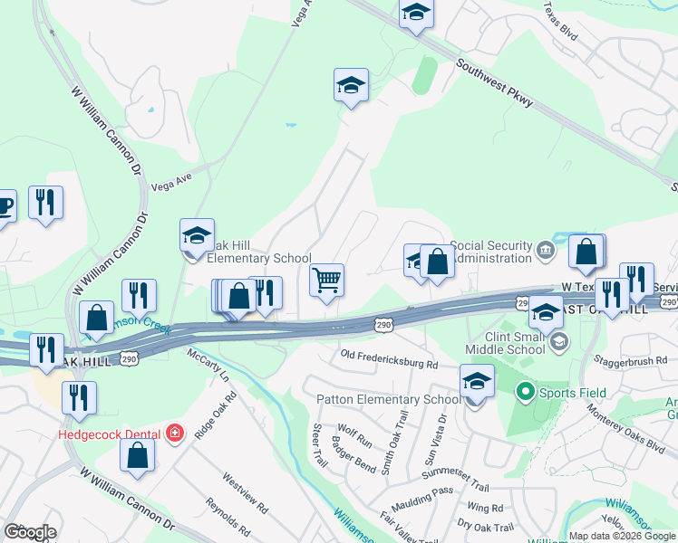 map of restaurants, bars, coffee shops, grocery stores, and more near 6036 U.S. 290 in Austin