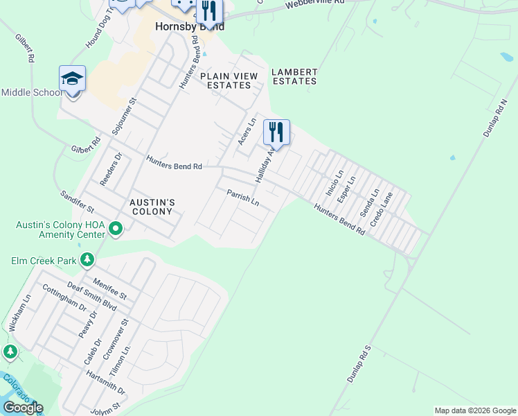 map of restaurants, bars, coffee shops, grocery stores, and more near 15208 Walcott Drive in Austin